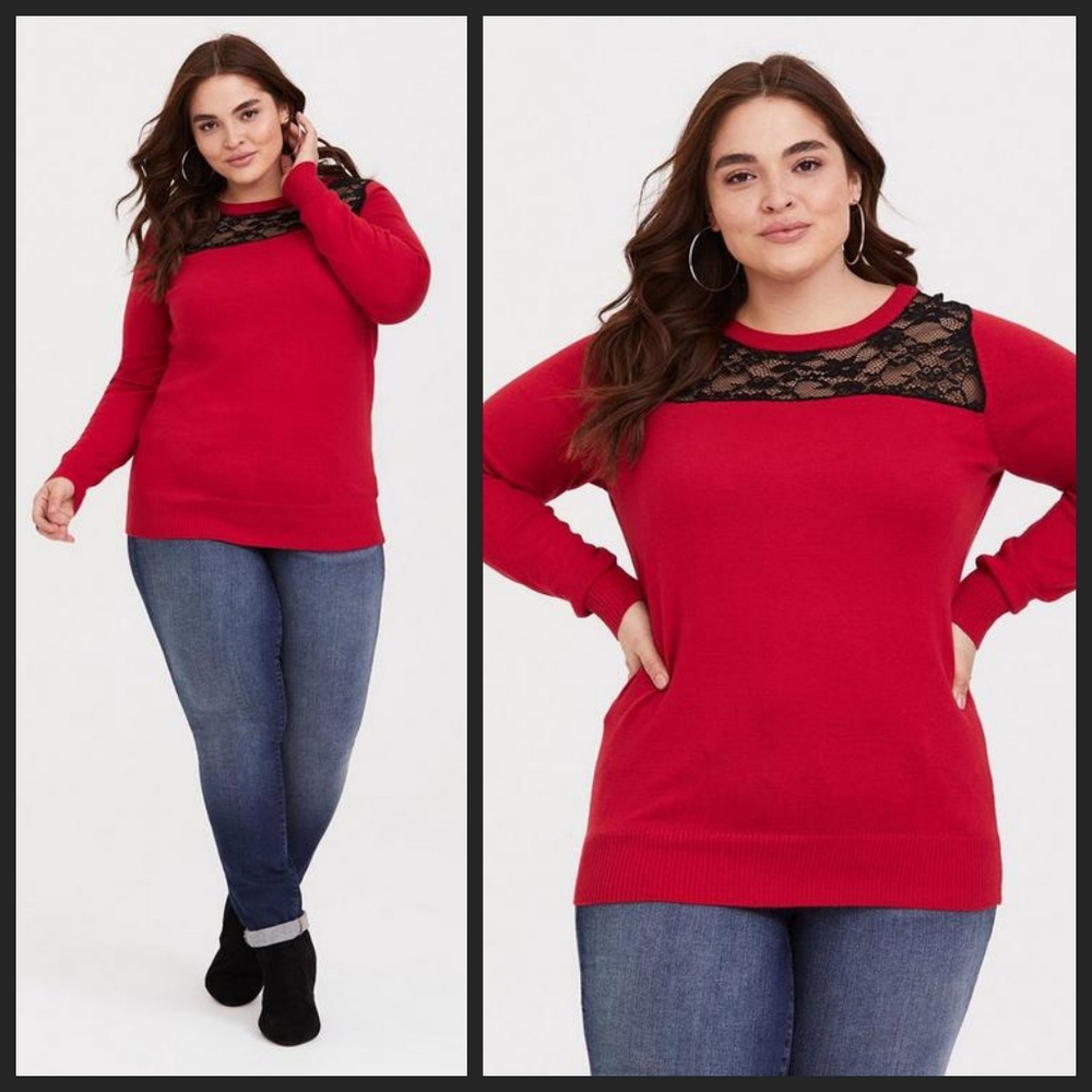 Torrid Red Lace Inset Pullover 3X EUC OBO